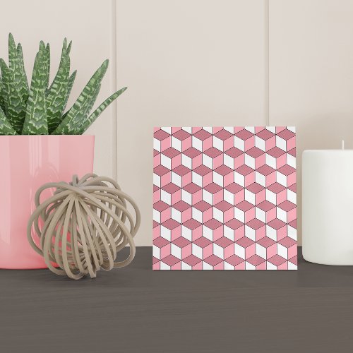 Modern Pink Rose Gold Isometric Pattern Ceramic Tile