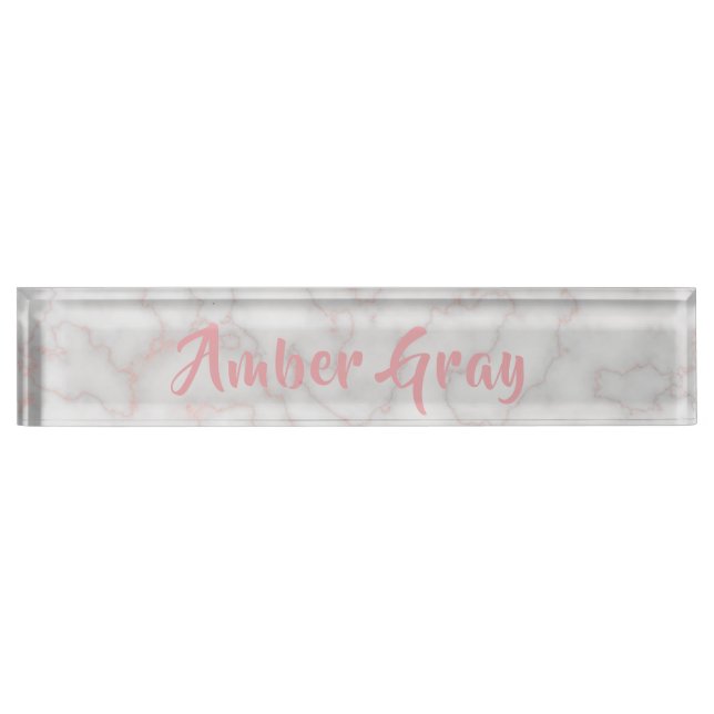 Modern Pink Rose Gold Marble Stone Luxury Name Plate (Front)