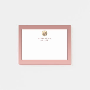 Modern Pink Rose Gold Monogram Post-it Notes