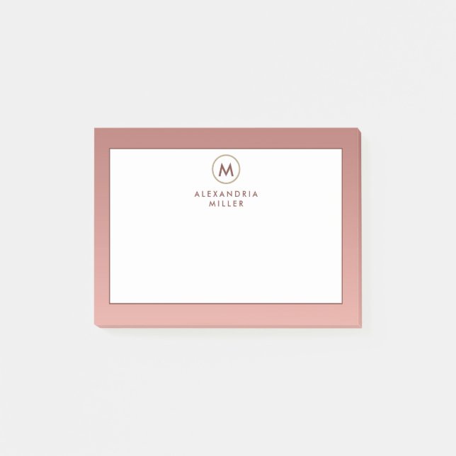 Modern Pink Rose Gold Monogram Post-it Notes (Front)