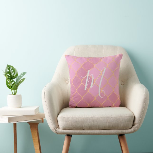 Modern Pink Rose Gold Monogram Throw Pillow (Chair)