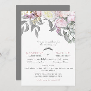 Modern Pink Rose & Grey Eucalyptus Website Wedding Invitation