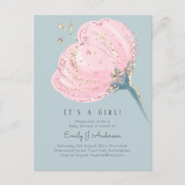 Modern Pink Rose Its A Girl Baby Shower Postcard (Front)
