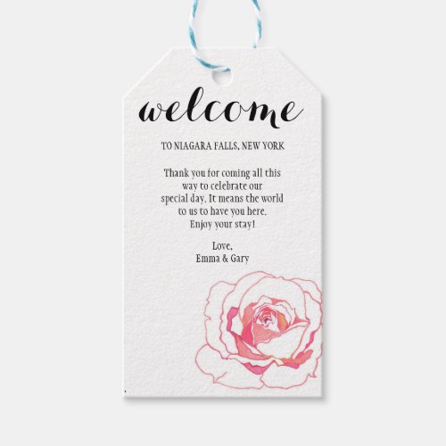 MODERN PINK ROSE PENCIL ILLUSTRATION WELCOME GUEST GIFT TAGS