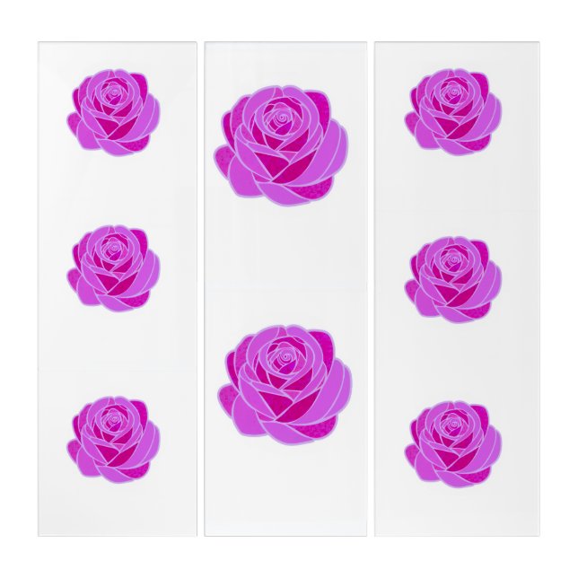 Modern Pink Rose Stained Glass Wall Art Set (Front)