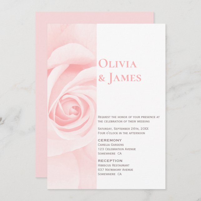 Modern Pink Rose Wedding Invitation (Front/Back)