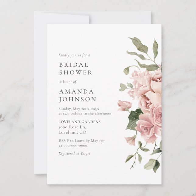 Modern Pink Roses Bridal Shower Invitation (Front)
