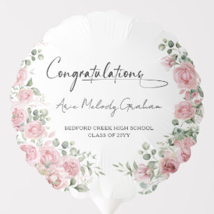 Modern Pink Roses Congratulations Graduation Balloon