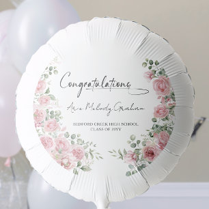 Modern Pink Roses Congratulations Graduation Balloon