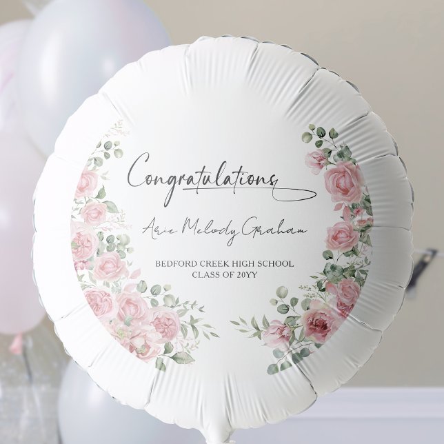 Modern Pink Roses Congratulations Graduation Balloon (Creator Uploaded)