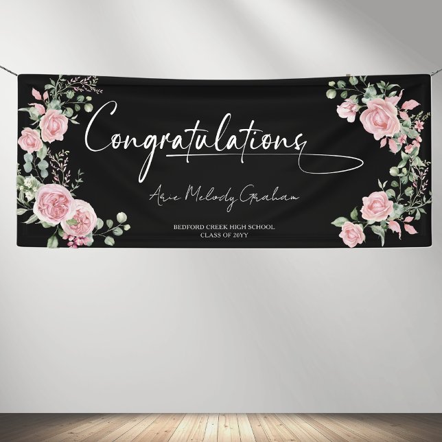 Modern Pink Roses Congratulations Graduation Banne Banner (Creator Uploaded)