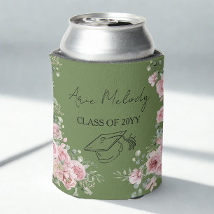 Modern Pink Roses Congratulations Graduation Can Cooler