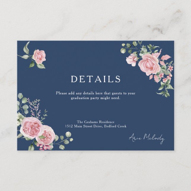 Modern Pink Roses Details Graduation Enclosure Card (Front)