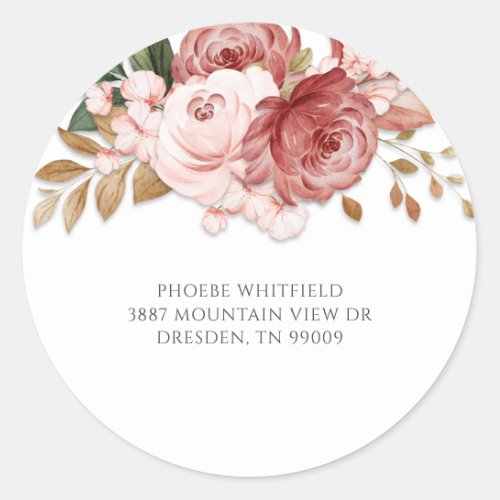 Modern Pink Roses Floral Rustic Botanical Classic Round Sticker