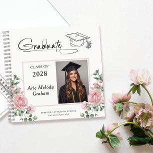 Modern Pink Roses Graduation 2 Photo Guestbook Notebook