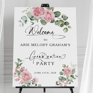 Modern Pink Roses Graduation Welcome Sign