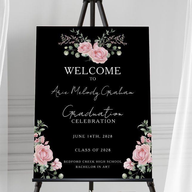 Modern Pink Roses Graduation Welcome Sign (Creator Uploaded)