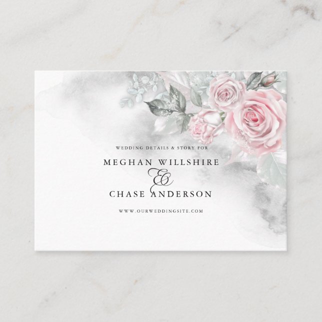 Modern Pink Roses Grey Watercolor   BarefootBride™ Business Card (Front)