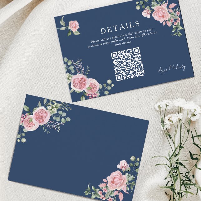 Modern Pink Roses QR-code Details Graduation Enclosure Card (Creator Uploaded)
