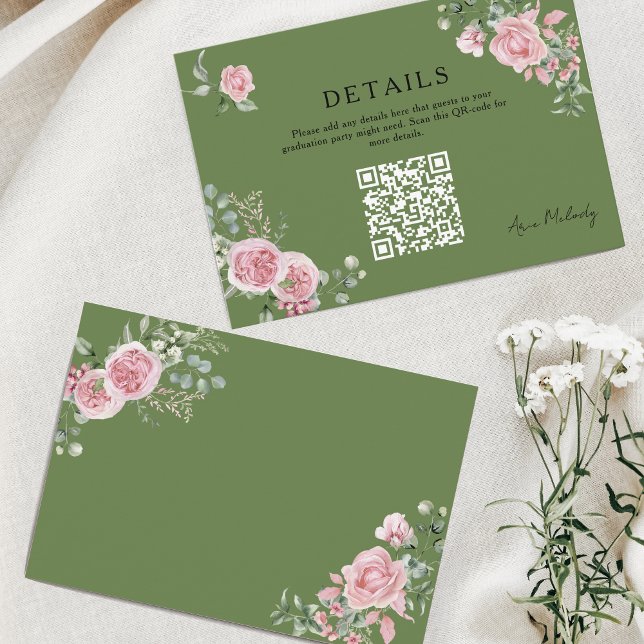 Modern Pink Roses QR-code Details Graduation Enclosure Card (Creator Uploaded)