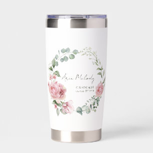 Modern Pink Roses Script Class of Graduation Insulated Tumbler