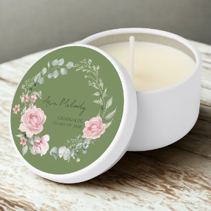 Modern Pink Roses Script Class of Graduation Mini Candle Favors