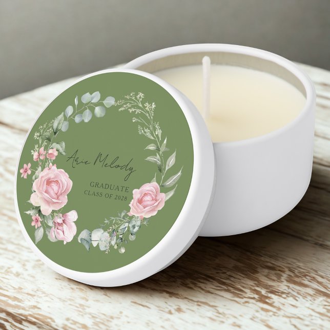 Modern Pink Roses Script Class of Graduation Mini Candle Favors (Creator Uploaded)