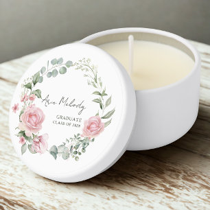 Modern Pink Roses Script Class of Graduation Mini Candle Favors