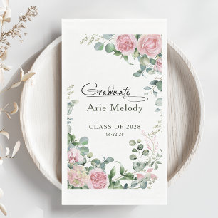 Modern Pink Roses Script Class of Graduation Paper Guest Towels