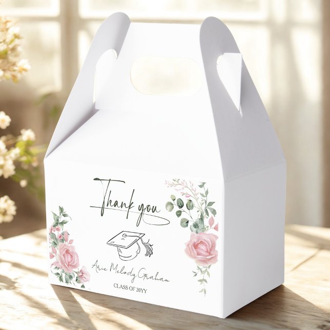 Modern Pink Roses Script Graduation Favor Boxes (Creator Uploaded)