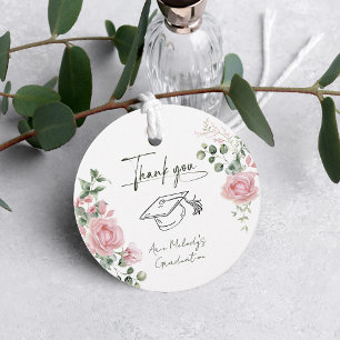 Modern Pink Roses Script Graduation Favor Tags