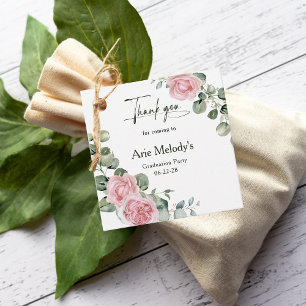 Modern Pink Roses Script Graduation Favor Tags