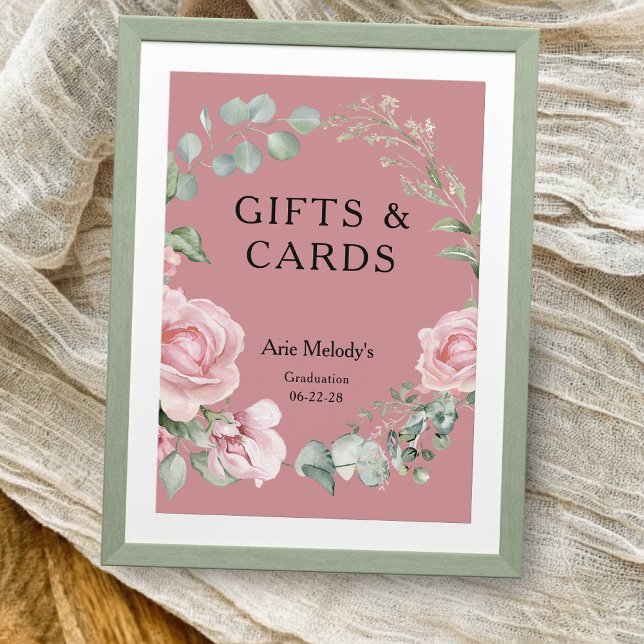 Modern Pink Roses Script Graduation Gifts & Cards (Creator Uploaded)