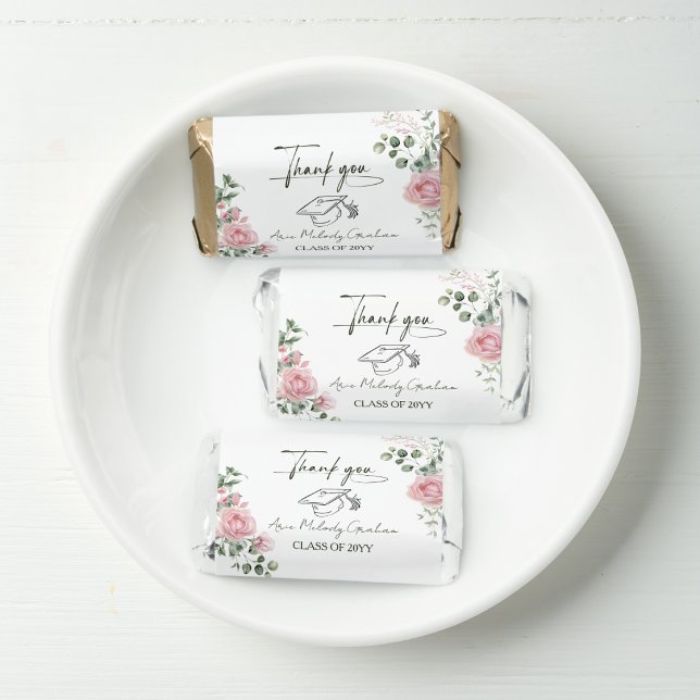 Modern Pink Roses Script Graduation Hershey's Miniatures (Creator Uploaded)