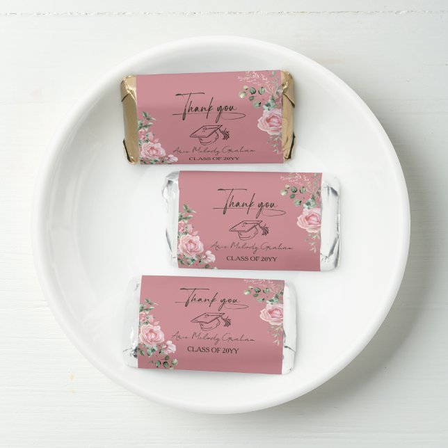 Modern Pink Roses Script Graduation Hershey's Miniatures (Creator Uploaded)