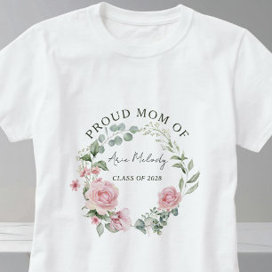 Modern Pink Roses Script Name Class of Graduation T-Shirt