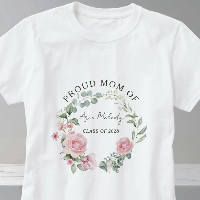 Modern Pink Roses Script Name Class of Graduation T-Shirt (Creator Uploaded)