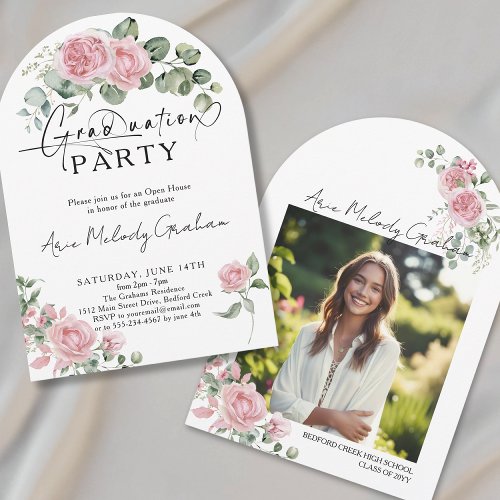 Modern pink roses script photo graduation