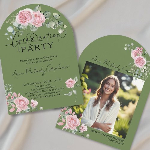 Modern pink roses script photo graduation