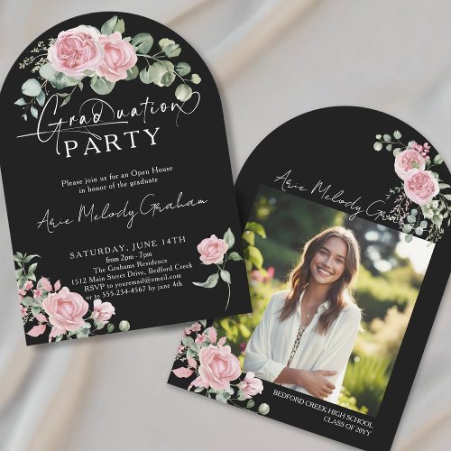 Modern pink roses script photo graduation