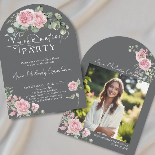 Modern pink roses script photo graduation