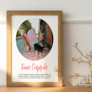 Modern Pink Round Photo Time Capsule Poster