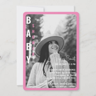 Modern Pink Rounded B/W Photo Baby Shower  Invitation