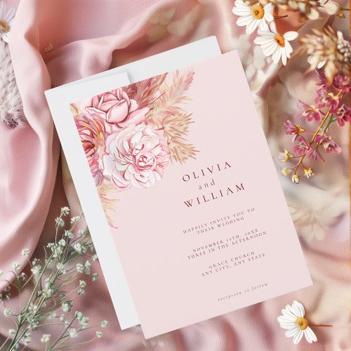 Modern Pink Rustic Plum Boho Wedding Invitation