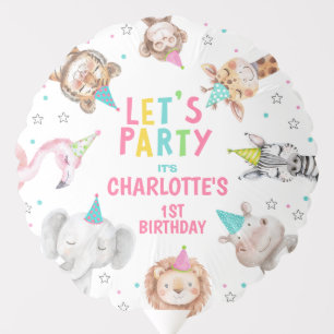 Modern Pink Safari Calling Party Animals Birthday Balloon