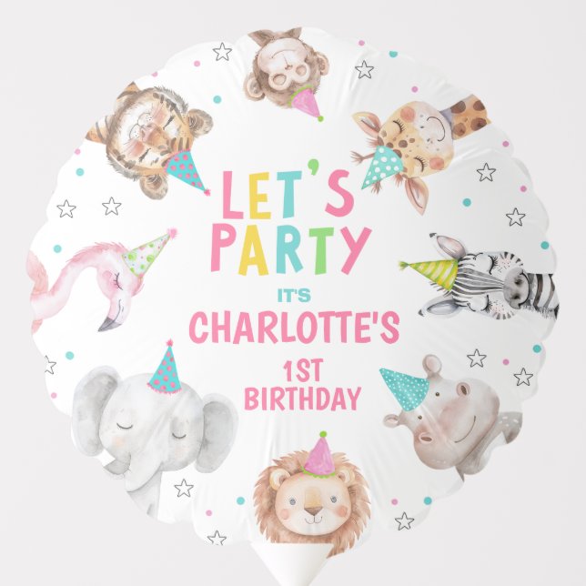 Modern Pink Safari Calling Party Animals Birthday Balloon (Front)
