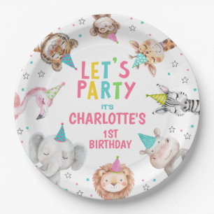Modern Pink Safari Calling Party Animals Birthday Paper Plates