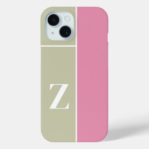 Modern Pink Sage Green Monogram iPhone 15 Case