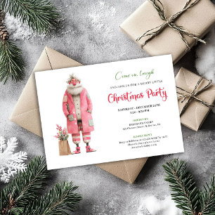 Modern Pink Santa Funny Christmas Party Template