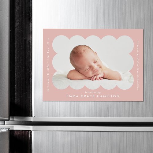 Modern Pink Scalloped Photo Birth Announcement